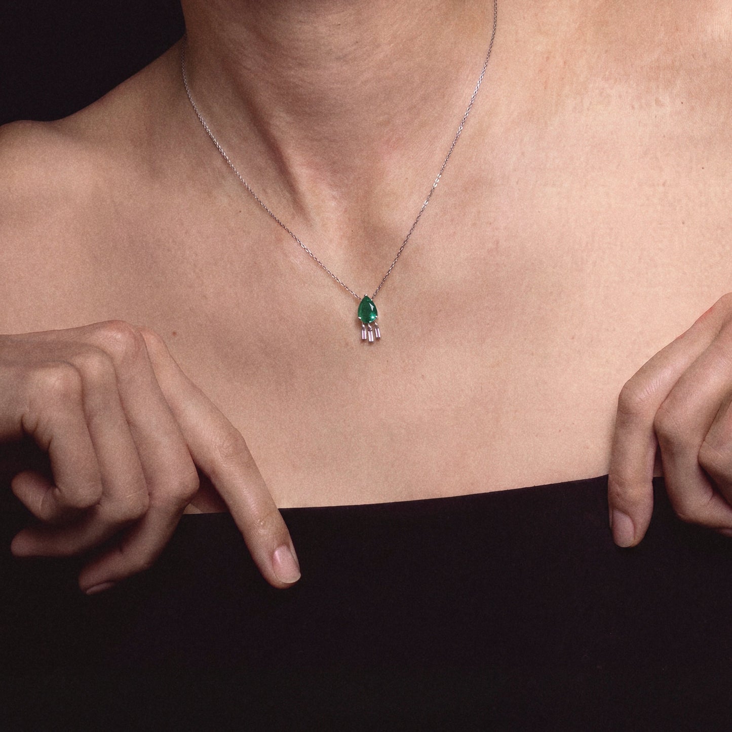 Pear Emerald Tassel Necklace