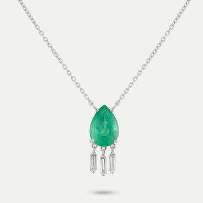 Pear Emerald Tassel Necklace