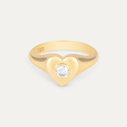 18k gold heart shaped signet ring