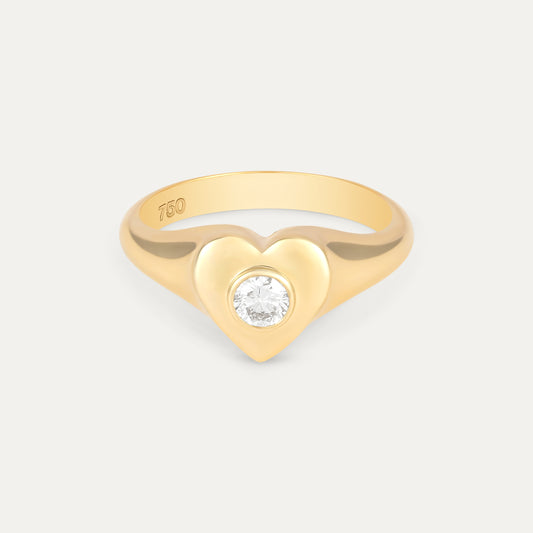 18k gold heart shaped signet ring