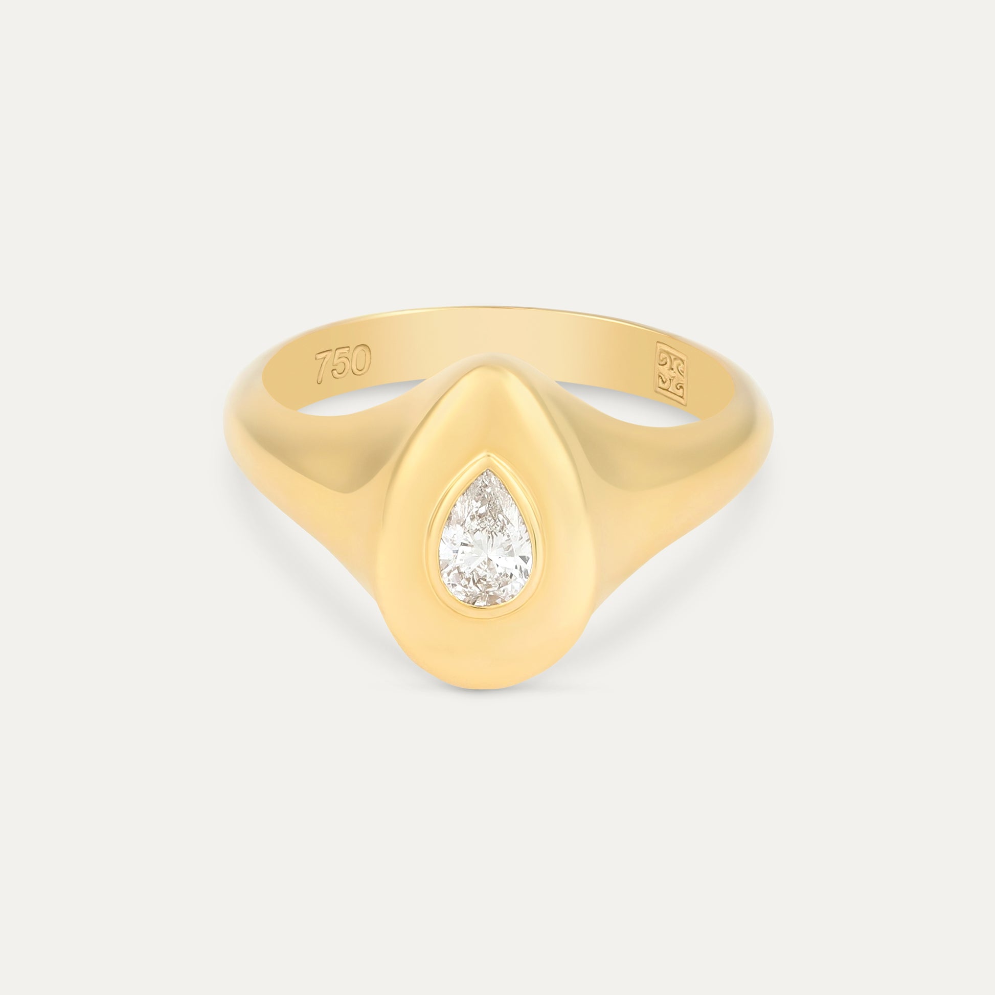 18k gold pear shaped signet ring
