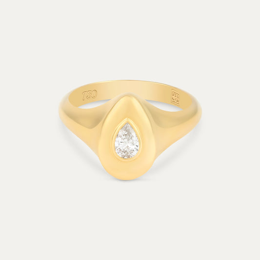 18k gold pear shaped signet ring